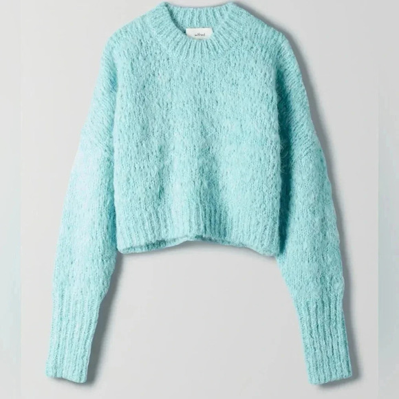 Aritzia Wilfred Lune Sweater Knit Cropped Crewneck Wool Oceanic Teal blue XS - Picture 9 of 13